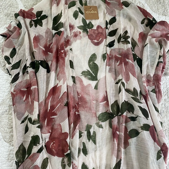 NALINI Women’s White Pink/Purple Floral Long Kimono Boho Beach Cover-up - Picture 11 of 12